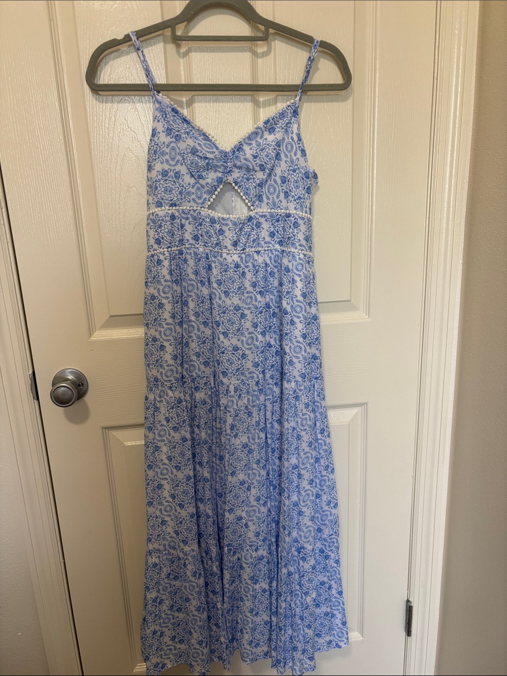 Trixxi Blue Floral Lace-Trim Maxi Slip Dress